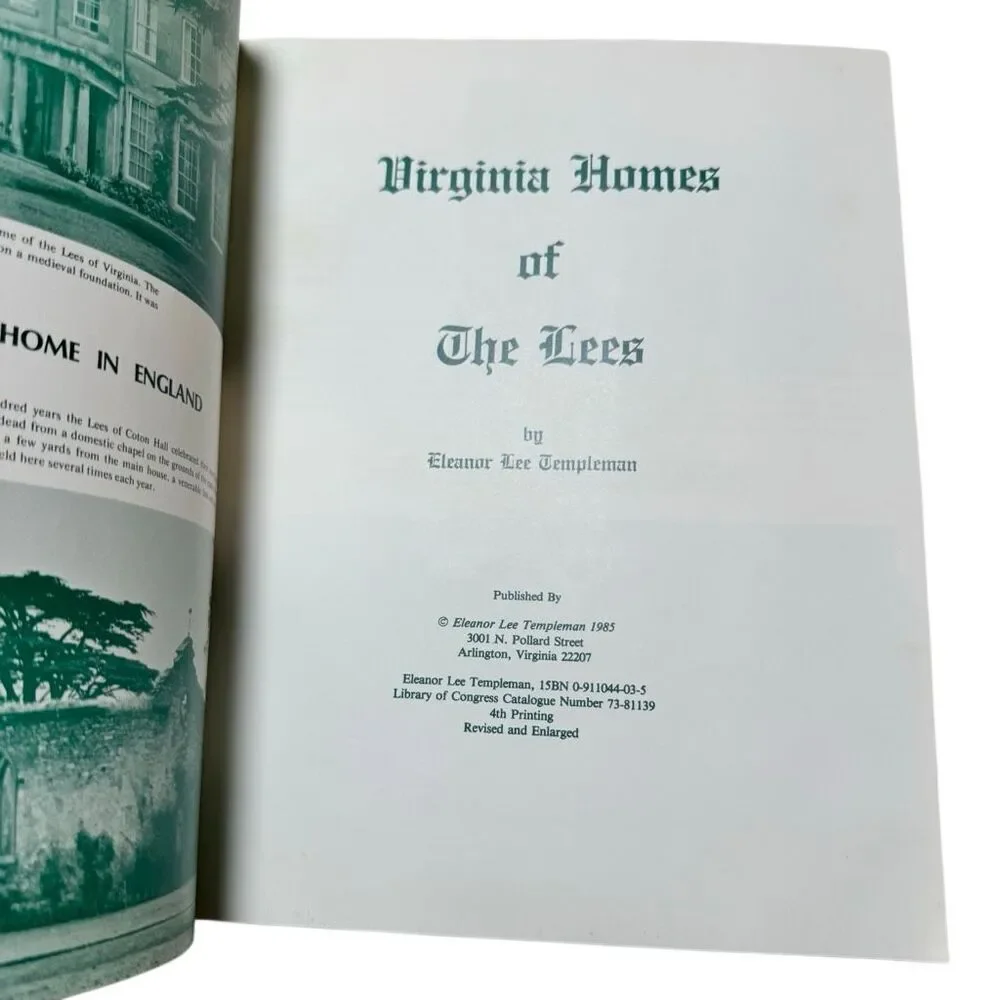 Virginia Homes of The Lees by Eleanor Lee Templeton - 4th Printing Paperback